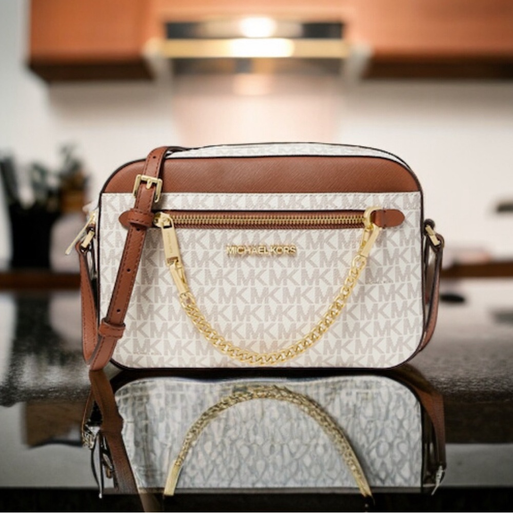 MICHAEL MICHAEL KORS Jet Set Large Logo Crossbody BAG Vanilla